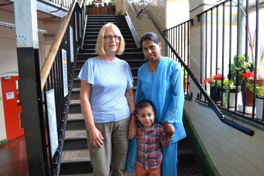 Edinburgh College Home Learning Scheme tutor Rose McKendry with student Bina McCracken with her son.