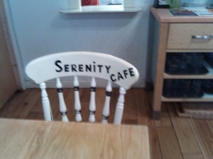 Named chair at Serenity Cafe