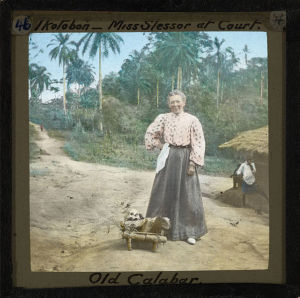 Mary Slessor at Ikotobong Court, Calabar, late 19th ventury. Image held by University of Edinburgh School of Divinity.