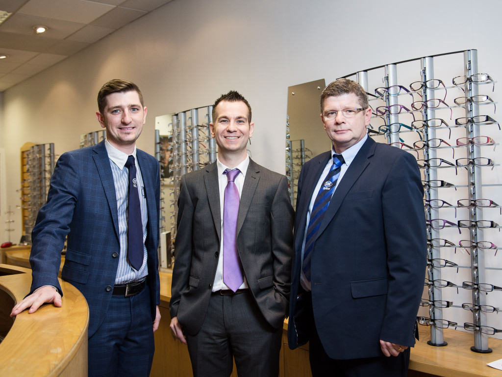 1. CM Optician l-r Christopher McGregor (junior), Stuart Bell from RBS and Christopher McGregor (senior) from CM Opticians