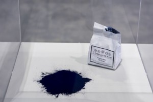 Michael Fullerton, Untitled, 2015. Prussian blue pigment, packaging.