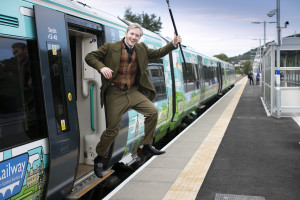 Actor Fergus John McCann poses as Sir Walter Scott at Tweedbank Train Station to mark the opening of the Borders Railway.