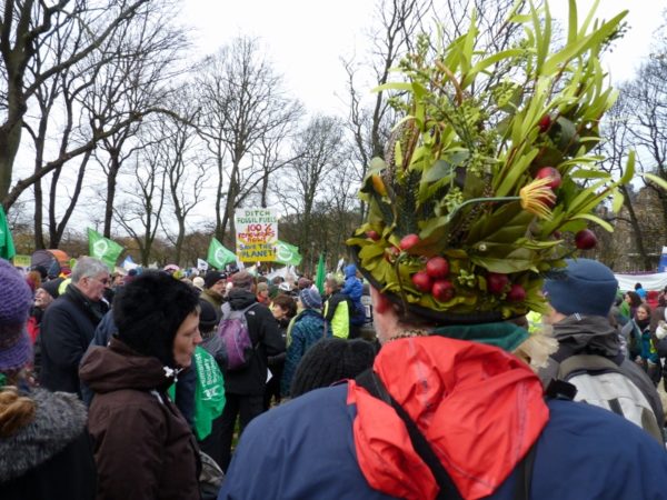 Climate change campaigners gather in the Meadows