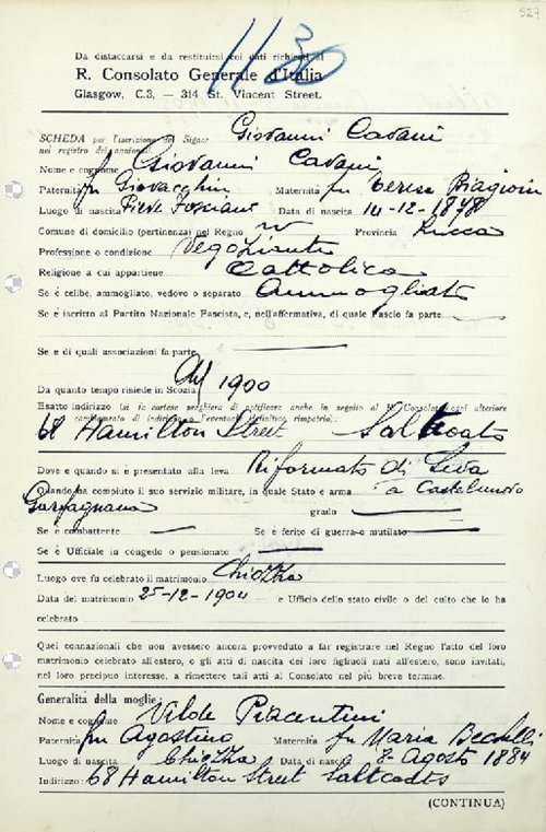 Giovanni Cavani’s census return, 1934