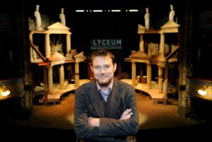 FREE PICTURE: David Greig starts as new artistic director at The Royal Lyceum Theatre, Edinburgh, Tuesday 03/05/2016: Royal Lyceum Theatre Edinburgh new artistic director David Greig announces first theatrical season, Edinburgh, Tuesday 03/05/2016: New artistic director of the Royal Lyceum Theatre Edinburgh, pictured with the set of "Iliad" - David's first production. Free FIRST USE (ONLY) picture. More info from: Clare McCormack, Senior Publicist at The Corner Shop PR: email: press@lyceum.org.uk /07989 950871 or Harriet Mould, The Lyceum Press and PR Officer: email: hmould@lyceum.org.uk / 0131 202 6220 / 07454 816 116 Photography from: Colin Hattersley Photography - colinhattersley@btinternet.com - www.colinhattersley.com - 07974 957 388