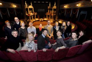 FREE PICTURE: David Greig starts as new artistic director at The Royal Lyceum Theatre, Edinburgh, Tuesday 03/05/2016: Royal Lyceum Theatre Edinburgh new artistic director David Greig announces first theatrical season, Edinburgh, Tuesday 03/05/2016: New artistic director of the Royal Lyceum Theatre Edinburgh, pictured with his creative collaborators for the 2016-17 season, with the set of "Iliad" - David's first production. With David (front centre) are (front row from left): John Browne, Amanda Gaughan (correct) (David Greig), Wils Wilson (correct), Daniela Nardini and Linda McLean. Back row from left are: Karine Polwart, Douglas Maxwell, Zinnie Harris, Ramin Gray, Janice Parker, Max Webster, Cora Bissett, Jenny Lindsay, Dominic Hill. Free FIRST USE (ONLY) picture. More info from: Clare McCormack, Senior Publicist at The Corner Shop PR: email: press@lyceum.org.uk /07989 950871 or Harriet Mould, The Lyceum Press and PR Officer: email: hmould@lyceum.org.uk / 0131 202 6220 / 07454 816 116 Photography from: Colin Hattersley Photography - colinhattersley@btinternet.com - www.colinhattersley.com - 07974 957 388