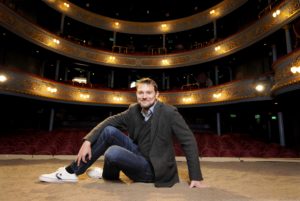 FREE PICTURE: David Greig starts as new artistic director at The Royal Lyceum Theatre, Edinburgh, Tuesday 03/05/2016: Royal Lyceum Theatre Edinburgh new artistic director David Greig announces first theatrical season, Edinburgh, Tuesday 03/05/2016: New artistic director of the Royal Lyceum Theatre Edinburgh, pictured with the set of "Iliad" - David's first production. Free FIRST USE (ONLY) picture. More info from: Clare McCormack, Senior Publicist at The Corner Shop PR: email: press@lyceum.org.uk /07989 950871 or Harriet Mould, The Lyceum Press and PR Officer: email: hmould@lyceum.org.uk / 0131 202 6220 / 07454 816 116 Photography from: Colin Hattersley Photography - colinhattersley@btinternet.com - www.colinhattersley.com - 07974 957 388