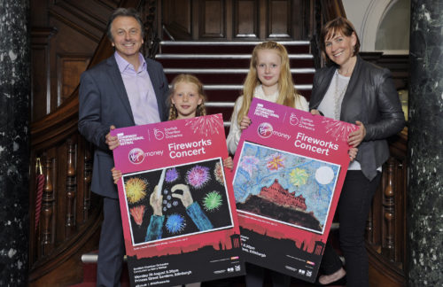 Competition Winners Carlotta Ecks and Ailsa Morrison with Brian Giles of Virgin Money and Arlene Stuart of Forth 1 Image Neil Hanna