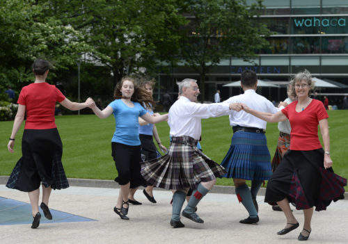 Dancers from the London and Edinburgh branches of the Royal Scottish Country Dance Society perform a traditional ceilidh dance