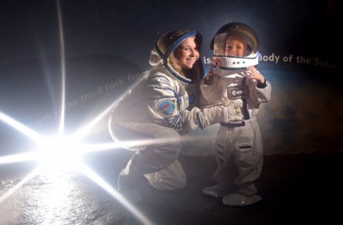 Lucie Broadfoot, aged 3, from Edinburgh, discovers what it's like being an astronaut at Dynamic Earth along with the Dynamic Earth's Emma Dawson. This Easter, space the final frontier is the theme for a whole host of events and activities and budding junior astronauts will have the chance to take part in an astronaut challenge to discover some of the fascinating effects of space on the human body. 24 March 2016. Picture by JANE BARLOW © Jane Barlow 2016 {all rights reserved} janebarlowphotography@gmail.com m: 07870 152324