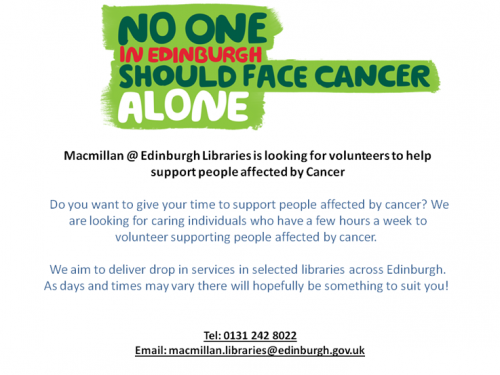 Macmillan @ Edinburgh Libraries is looking for volunteers