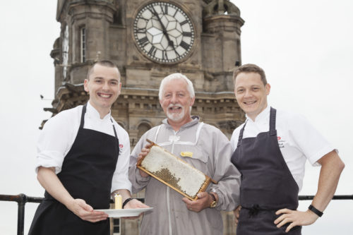 The Balmoral - Roof Top Bees - L-R Brian Grigor (Head Chef Number One), Brian Pool (Bee Keeper) & Richard Dalgleish (Sous Chef at Number One)