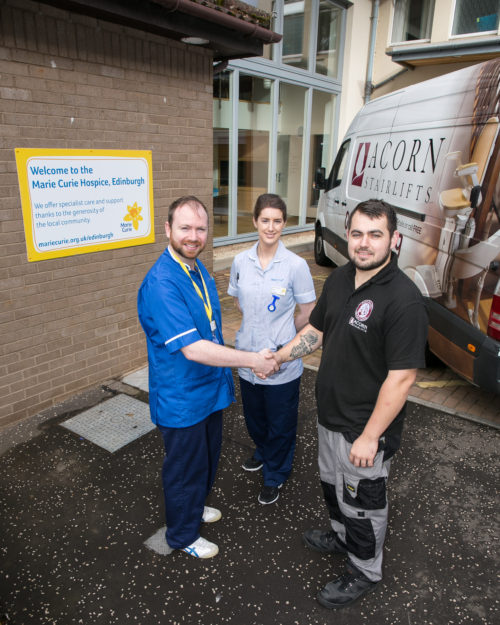 L-R. Martyn Bijak, Charge Nurse, Joe Stevenson, Installation Engineer, Acorn, Emer Haddigan, registered nurse.