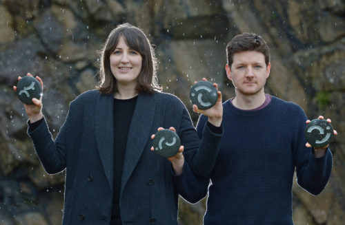 Win a piece of the city – sculptures revealed as Creative Edinburgh Awards First time ever rock from Edinburgh's iconic skyline is crafted into unique sculptures Crafted from the dolerite rock of Salisbury Crags these unique awards are designed by sculptor Alasdair Thomson and mark the first time the volcanic rock of Edinburgh's iconic skyline has been used in sculpture.  This year's winners will be announced on Thursday 10th November at Creative Edinburgh's 5th Birthday Bash at Central Hall. Pic caption: Creative Edinburgh Director Janine Matheson  and sculptor Alasdair Thomson pose with the unique awards.   Neil Hanna Photography www.neilhannaphotography.co.uk 07702 246823