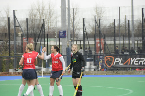  Sam Judge (red shirt, right) high fives after Edinburgh University scored against MJV Dundee Wanderers in the same fixture at Peffermill last season