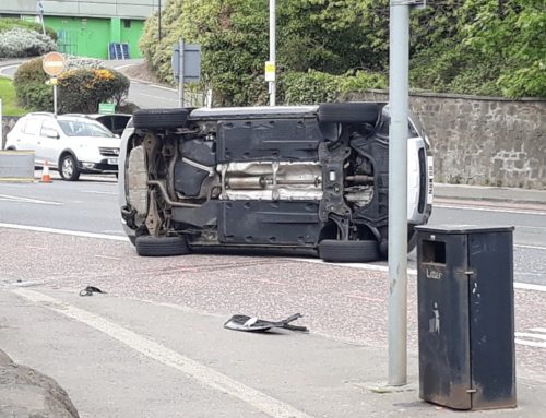 Overturned car on St John's Road