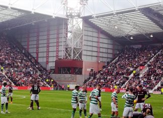 Hearts playing Celtic at Tynecastle Park