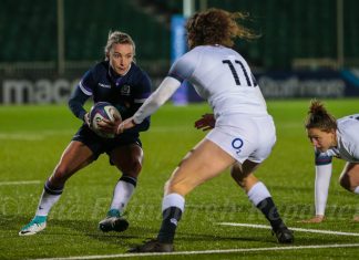 Chloe Rollie in action against England in the 2018 Six Nations
