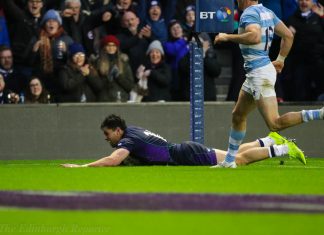 Sean Maitland slides in for his 11th Scotland try