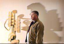 Phill Jupitus and a Paolozzi sculpture