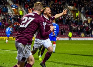 Ollie Bozanic scores for Hearts against Rangers in the Scotitsh Cup