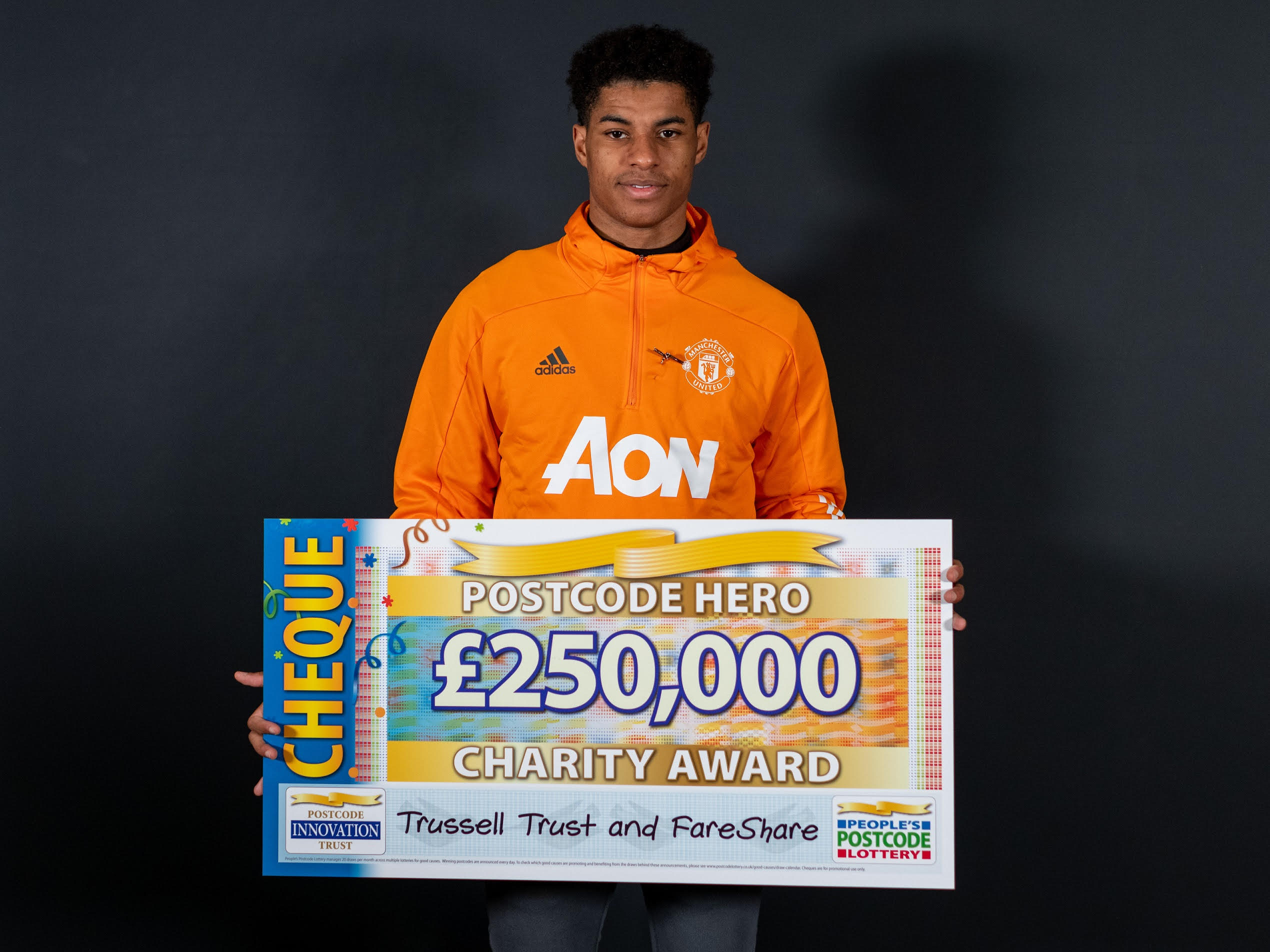 Postcode Hero Marcus Rashford presents cheque for £250k to Trussell ...