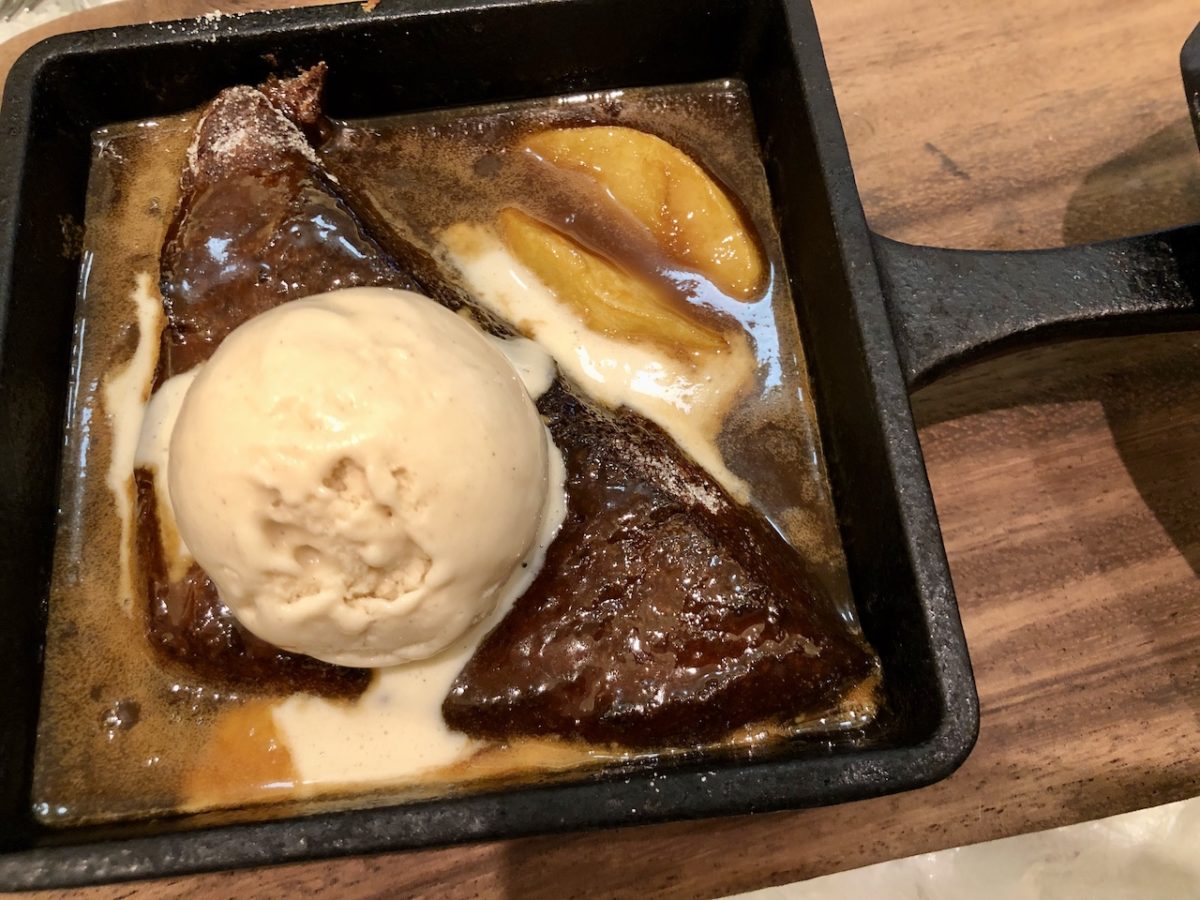 a dessert of Torrejas, caramelised apples and cinnamon ice cream